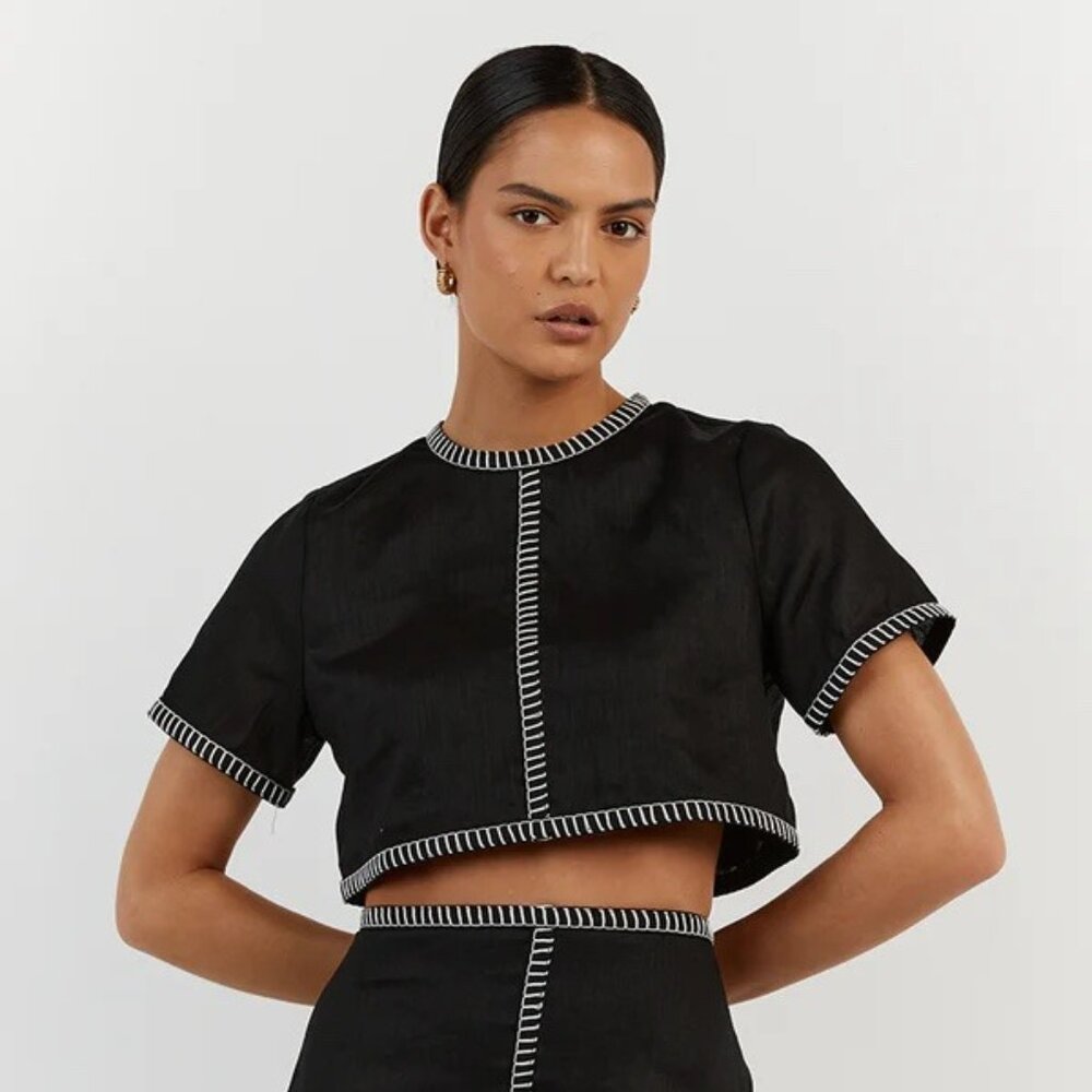 DISSH Bella Black Linen Crop Top SIZE 10